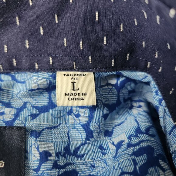 Robert Graham Navy Short Sleeve Button-Up Shirt Large Tailored Fit - Picture 6 of 6